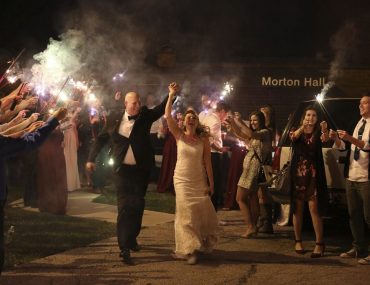 Bride and groom exit with sparklers