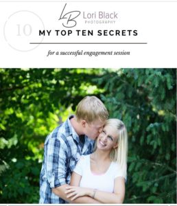 A photo of the cover of the Lori Black Photography Engagement Photography guide 