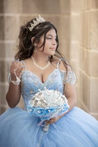 Leslie at the Capitol in her quinceanera dress