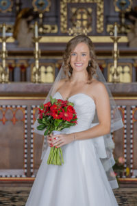 Closeup of bride in church