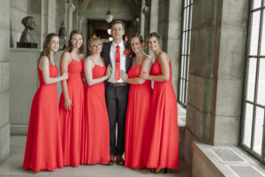 groom with bridesmaids at the Capitol