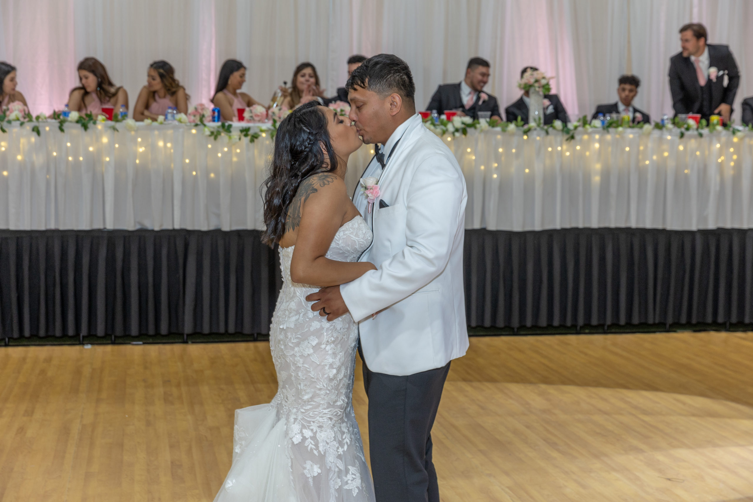 bride and groom sharing their first dance at Courtside Banquet Hall wedding